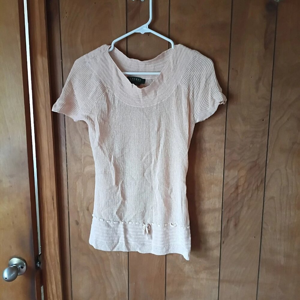 Lauren Ralph Lauren Beige Linen Knit Short Sleeve Top Women’s Size L